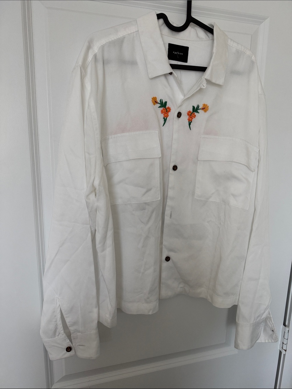 PacSun White Jean Jacket with Orange Floral Embroidery